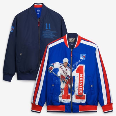 Mark Messier New York Rangers FE Reversible Full-Zip Bomber Jacket - Blue/Navy